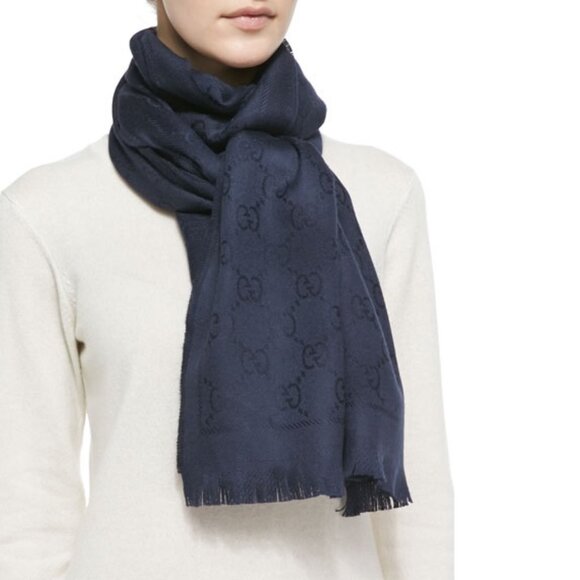 GUCCI Wool Scarf Navy - Picture 1 of 5
